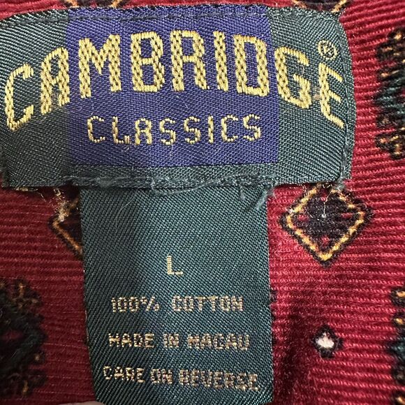 Vintage Cambridge Classics Corduroy Shirt Mens Red & Green Geometric L Button Up - Picture 4 of 7